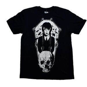 Goodie Two Sleeves Womens Wednesday Addams Skull Graphic Black Shirt New 0X